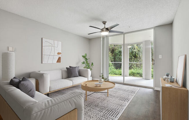 Model living room with patio door