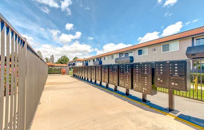 a row of metal lockers in a parking lot