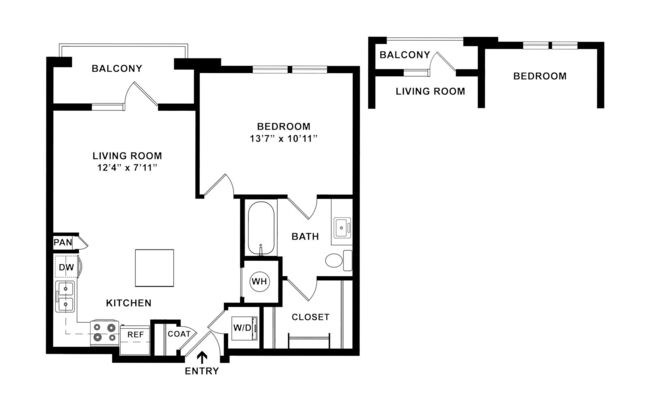 1 bed, 1 bath, 653 sqft, $1,290