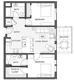 2 beds, 2 baths, 924 sqft, $2,199