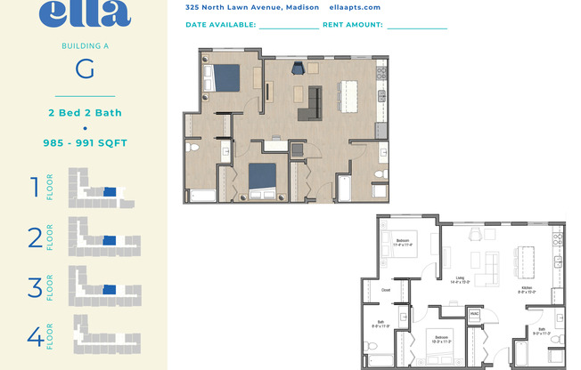 2 beds, 2 baths, 991 sqft, $1,750, Unit A209