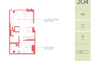 1 bed, 1 bath, 664 sqft, $1,055, Unit 204