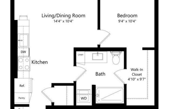 1 bed, 1 bath, 589 sqft, $1,590