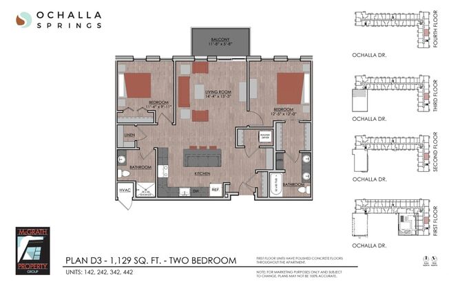 2 beds, 2 baths, 1,129 sqft, $2,295, Unit 142