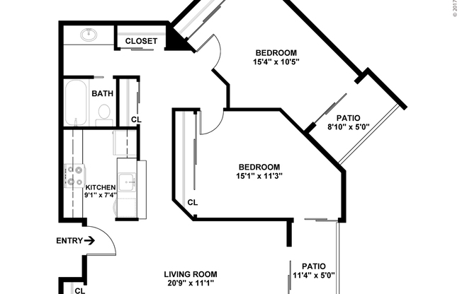 2 beds, 1 bath, 867 sqft, $2,443
