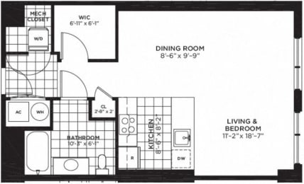 Studio, 1 bath, 637 sqft, $1,778