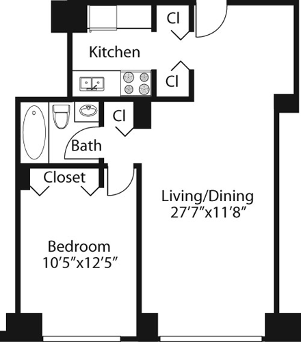 1 bed, 1 bath, 629 sqft, $4,966, Unit 18M