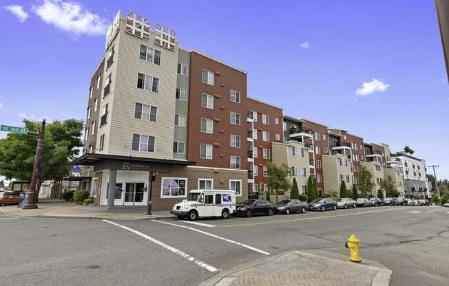 View of Property and property entrance from across the street at Arabella Apartment Homes, Shoreline