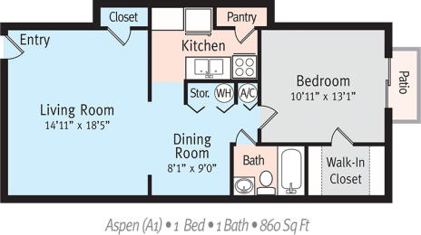 1 bed, 1 bath, 860 sqft, $1,225