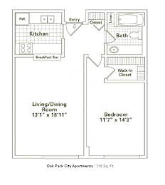 1 bed, 1 bath, 715 sqft, $1,845
