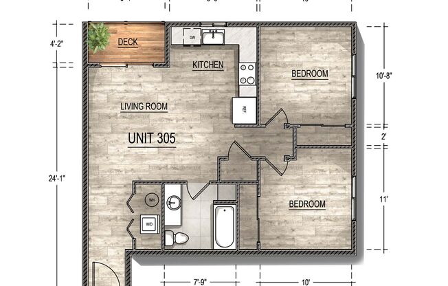 2 beds, 1 bath, 748 sqft, $1,999, Unit 305