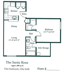 1 bed, 1 bath, 600 sqft, $1,495