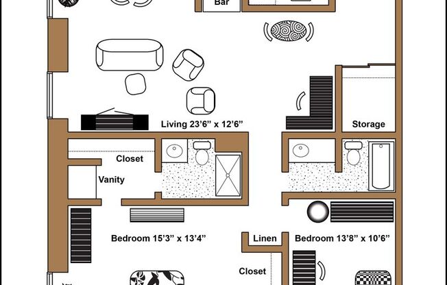 2 beds, 2 baths, 1,200 sqft, $3,205, Unit 209