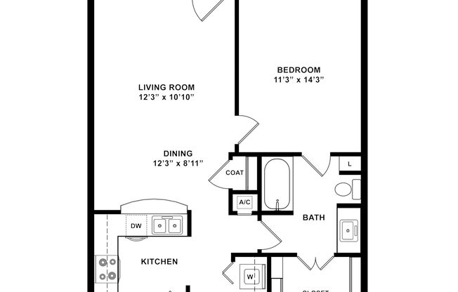 1 bed, 1 bath, 875 sqft, $1,724