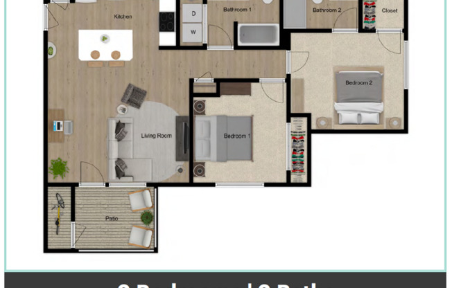 2 beds, 2 baths, 1,025 sqft, $1,850, Unit M107