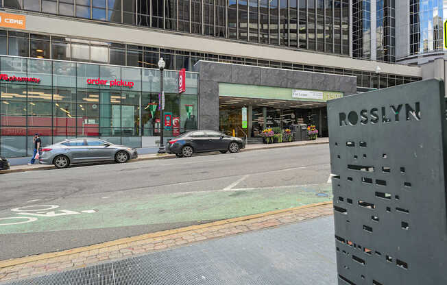 A street view with a sign that says Rosslyn.