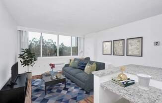 a living room with a couch and a tv