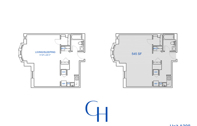Studio, 1 bath, 545 sqft, $1,534, Unit A-308