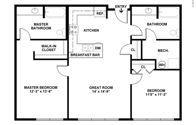 2 beds, 2 baths, 1,114 sqft, $2,550