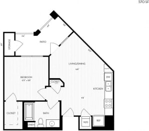 1 bed, 1 bath, 570 sqft, $3,342