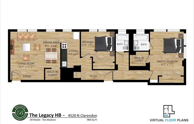 2 beds, 2 baths, 1,000 sqft, $2,550, Unit 409
