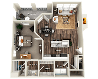 1 bed, 1 bath, 895 sqft, $1,380