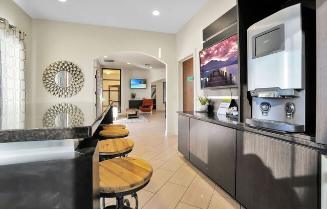 clubhouse kitchen with barstools