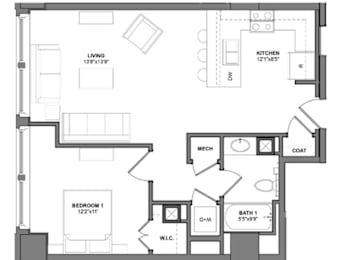 1 bed, 1 bath, 754 sqft, $1,195