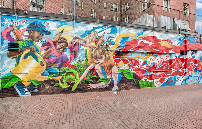 Nearby mural in Adams Morgan at The Melwood, Washington