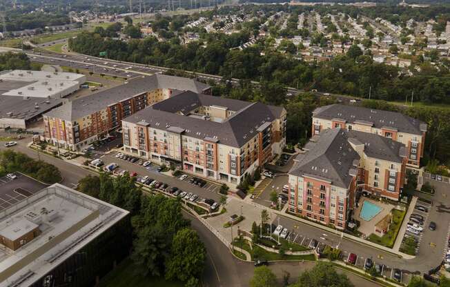an aerial view of an apartment complex in a city