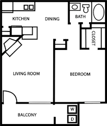 1 bed, 1 bath, 651 sqft, $1,001