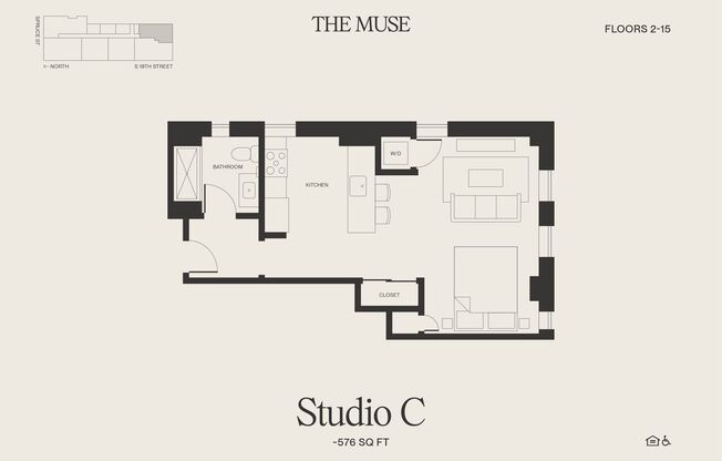 Studio, 1 bath, 576 sqft, $2,220, Unit 706
