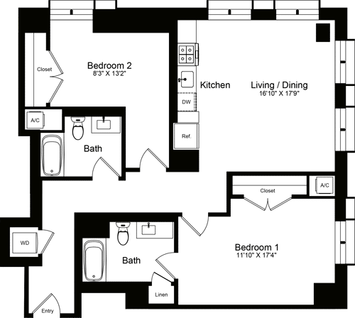 2 beds, 2 baths, 1,148 sqft, $4,873, Unit 218