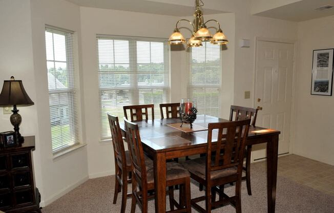 large bow window in dining room