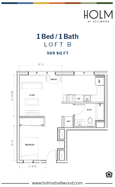 A floor plan for a 1 Bed/1 Bath loft is shown.