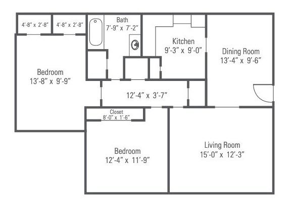 2 beds, 1 bath, 944 sqft, $1,215