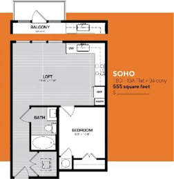 1 bed, 1 bath, 555 sqft, $1,538