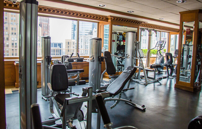 45 Wall St Apartment amenity Rooftop Gym with classical woodwork in this newly remodeled downtown ap