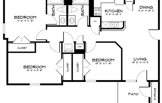 3 beds, 2 baths, 1,308 sqft, $1,665