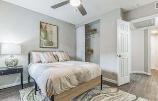 Bedroom with a bed and a ceiling fan at The Atlantic Preserve, Plantation, FL 33322