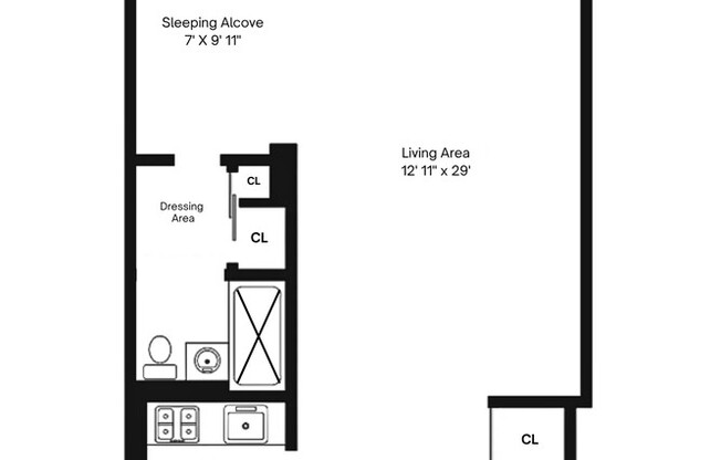 Studio, 1 bath, 590 sqft, $3,950, Unit 6D