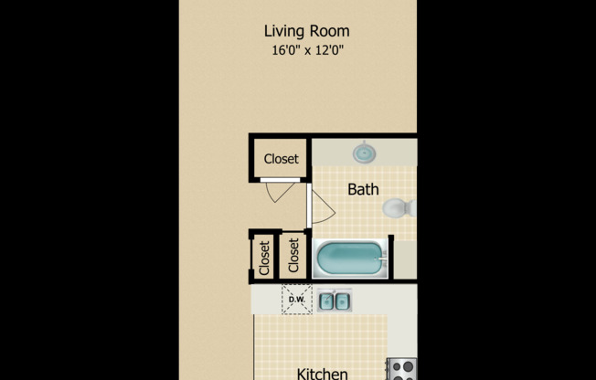 Studio, 1 bath, 560 sqft, $1,438