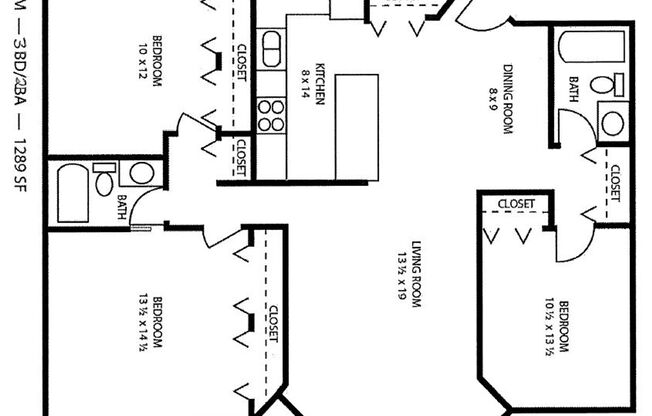 3 beds, 2 baths, 1,289 sqft, $1,525, Unit 1501-229