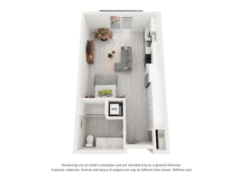 Studio, 1 bath, 553 sqft, $1,699