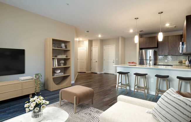 Living Area and Kitchen with Hard Surface Flooring