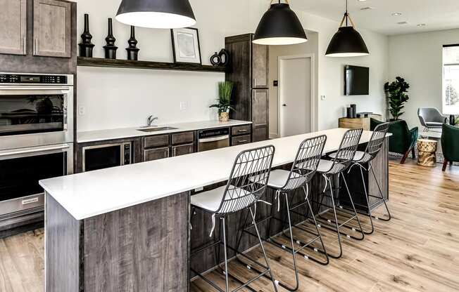 Large clubhouse kitchen at Hanover Flats in Bennington, NE