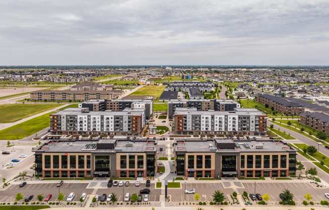 an aerial view of an urban area with buildings and cars at EagleRidge Plaza Residences, North Dakota, 58104