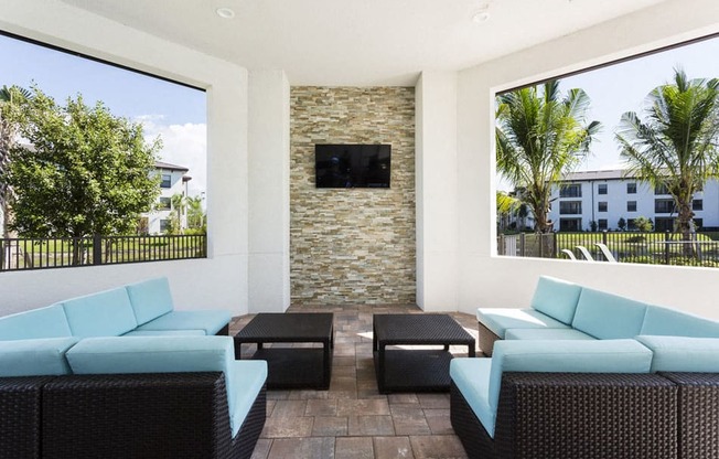 Channelside apartments in Fort Myers, Fl photo of outdoor, covered, social area, Flat Screen TV