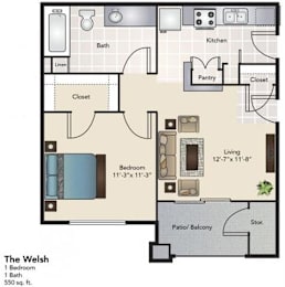 1 bed, 1 bath, 550 sqft, $1,095