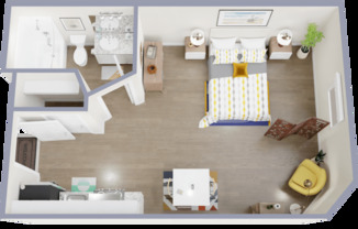 Studio, 1 bath, 376 sqft, $899